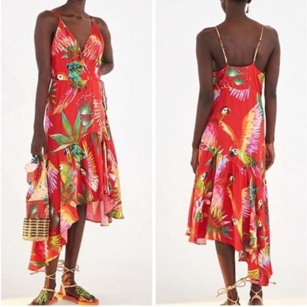 Farm Rio Red Macaw Wrap Dress